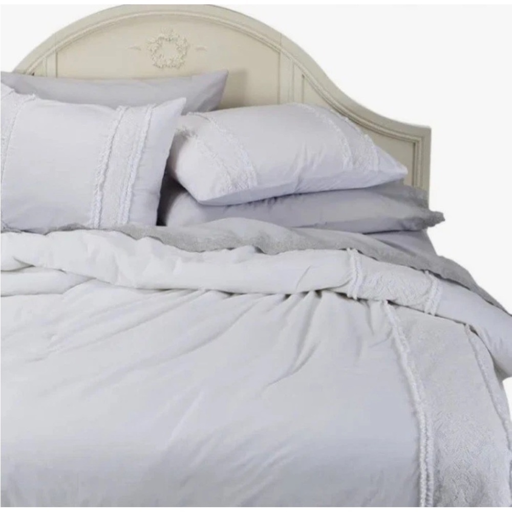 Simply Shabby Chic Ruffled Lace Duvet Cover True White Full Queen Farmhouse GUC